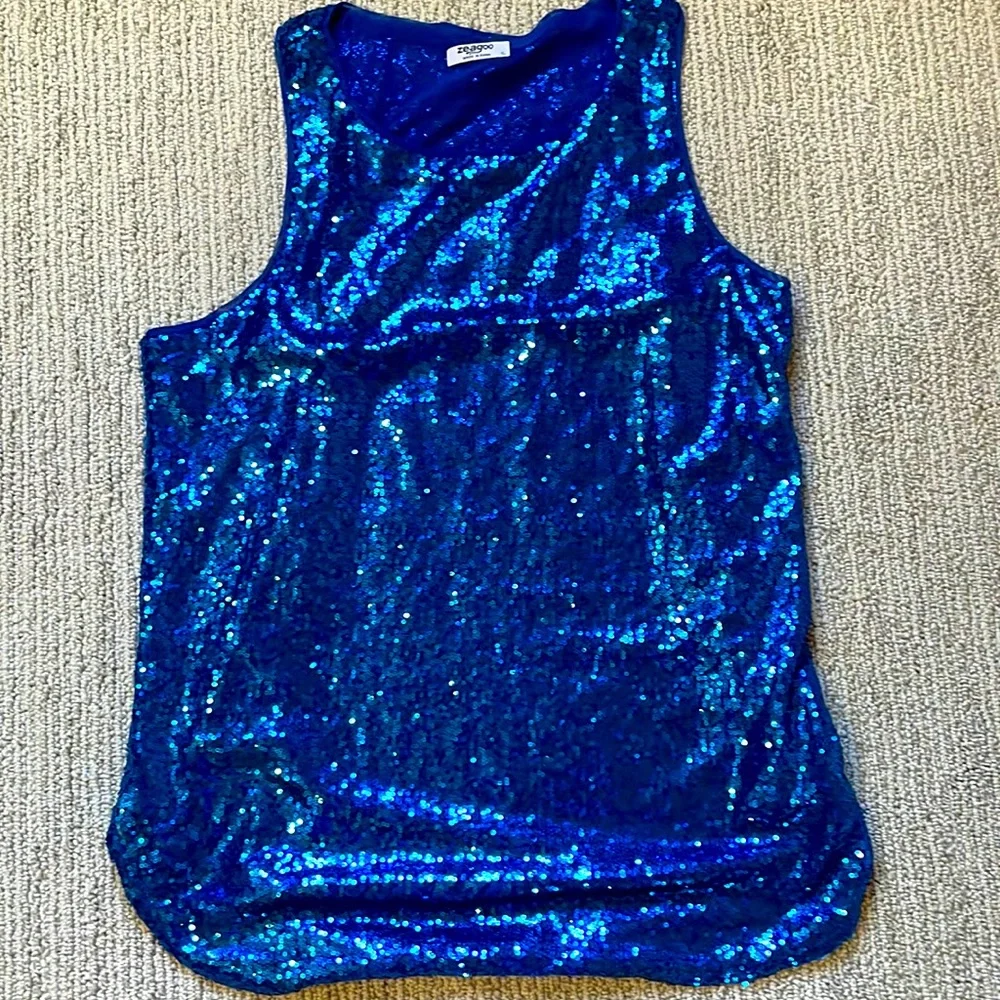 Zeagoo Blue Sequin Tank Top - Picture 1 of 1